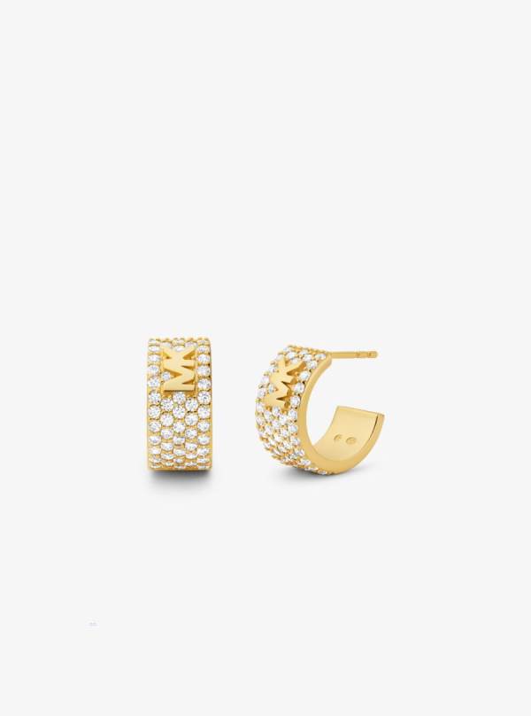 Damske Nausnice Michael Kors Precious Metal-Plated Sterling Silver Pavé Logo Mini Hoop Zlate - Šperky Michael Kors Levně | CTIYO-0839